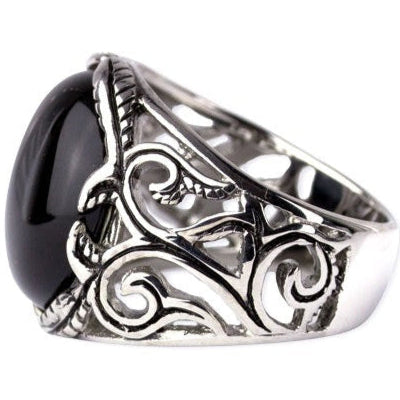 Big Black Ornament Steel Ring