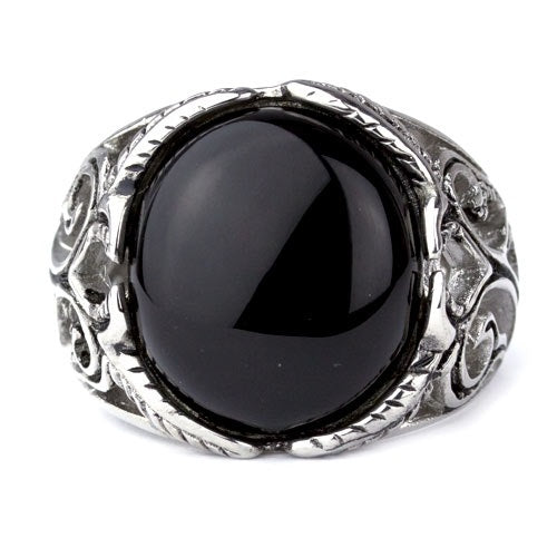 BIG BLACK ORNAMENT STEEL RING