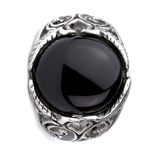 BIG BLACK ORNAMENT STEEL RING