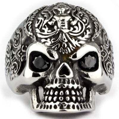 SKULL WITH STONE STEEL RING