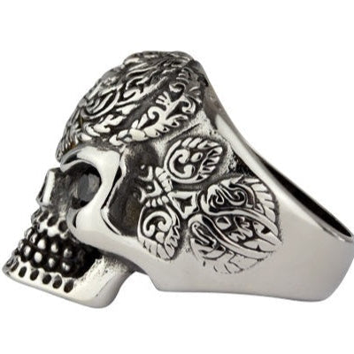 SKULL WITH STONE STEEL RING