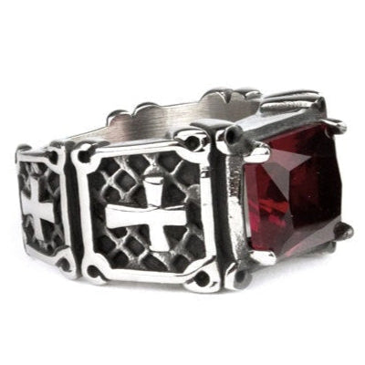 Crystal Cross Steel Ring
