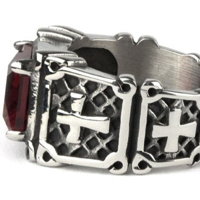 CRYSTAL CROSS STEEL RING