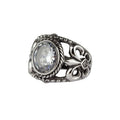 Stainless steel ring with lily and crystal stone, Height: approx. 2.0 mm, Material: stainless steel with zirconia.