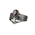 Stainless steel ring with stone, design: tree of life with a teardrop-shaped stone as a crown, Height: approx. 1.8 mm, Material: stainless steel with zirconia.