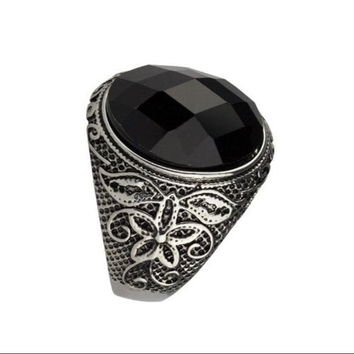 BLACK FLOWER STEEL RING