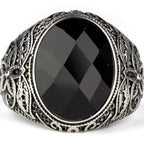 BLACK FLOWER STEEL RING