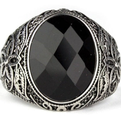 BLACK FLOWER STEEL RING