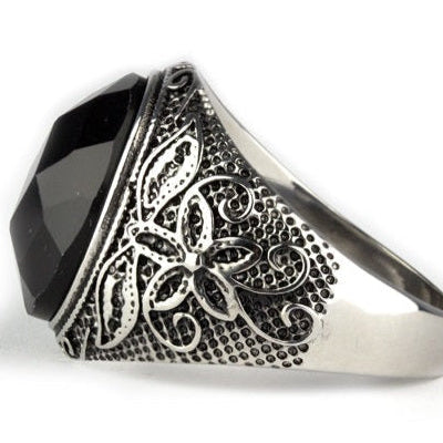 Black Flower Steel Ring