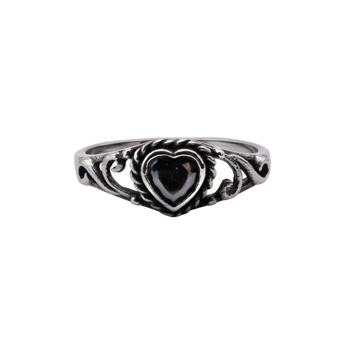 Stainless steel ring with heart design and stone, Width: approx. 0.8 mm, Material: stainless steel with zirconia.