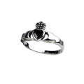 Stainless steel ring with black stone, motif: Irish wedding ring, Claddagh, Width: approx. 1.1 cm, Material: stainless steel with zirconia.
