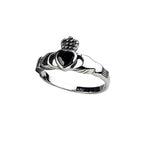 Stainless steel ring with black stone, motif: Irish wedding ring, Claddagh, Width: approx. 1.1 cm, Material: stainless steel with zirconia.