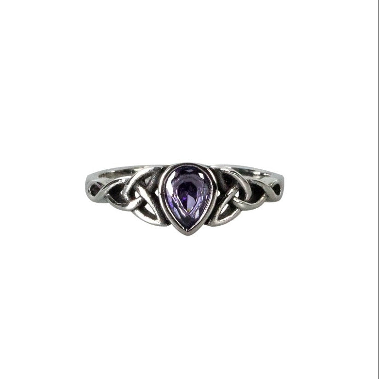 Stainless steel ring with a purple stone in the shape of a teardrop, Width: approx. 0.8 mm, Material: stainless steel with zirconia.