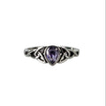 Stainless steel ring with a purple stone in the shape of a teardrop, Width: approx. 0.8 mm, Material: stainless steel with zirconia.