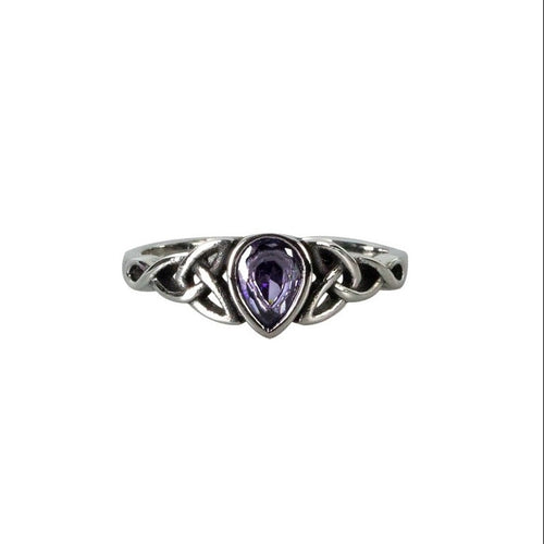 Stainless steel ring with a purple stone in the shape of a teardrop, Width: approx. 0.8 mm, Material: stainless steel with zirconia.