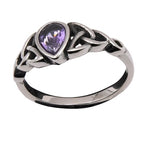 Stainless steel ring with a purple stone in the shape of a teardrop, Width: approx. 0.8 mm, Material: stainless steel with zirconia.