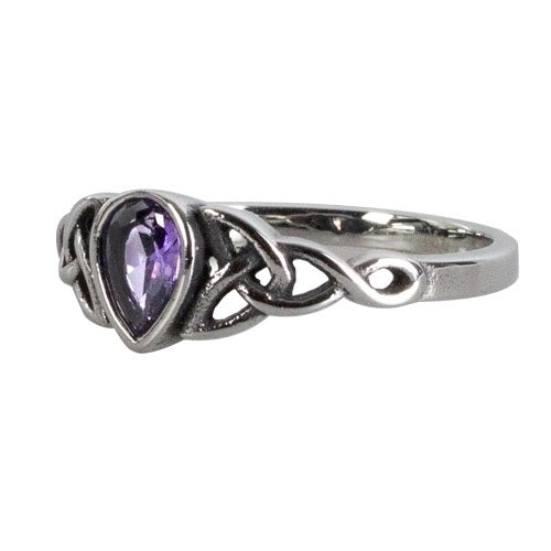 Stainless steel ring with a purple stone in the shape of a teardrop, Width: approx. 0.8 mm, Material: stainless steel with zirconia.