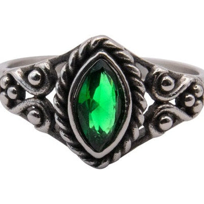 Green Navette Steel Ring