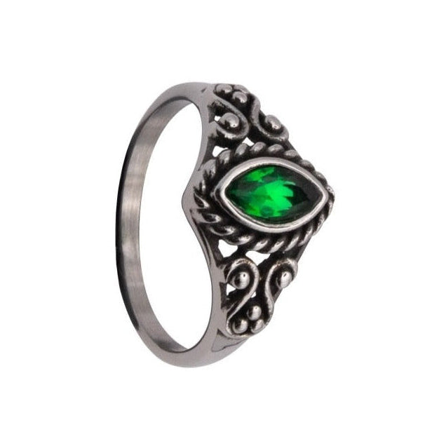 GREEN NAVETTE STEEL RING