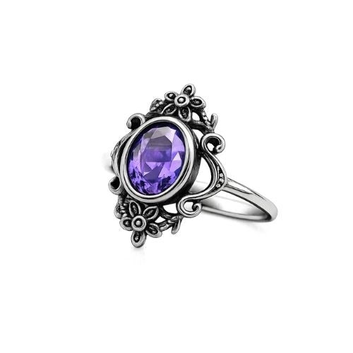 Flowers Stainless Steel Ring with Zirconia - Floral Ornament 4 Colours