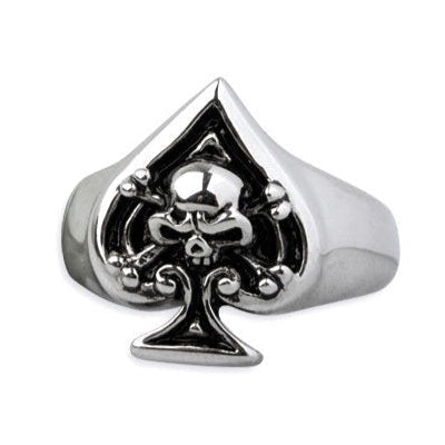 STEEL RING ACE OF SPADES SKULL