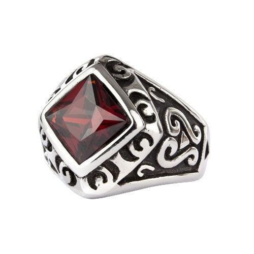 RED SQUARE STEEL RING