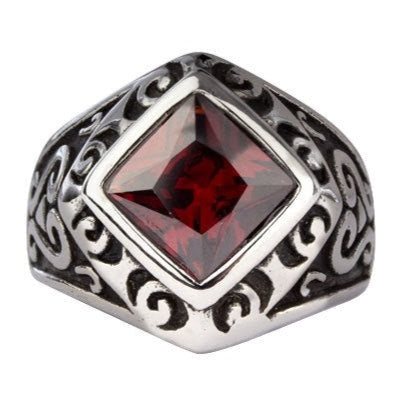 RED SQUARE STEEL RING