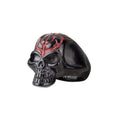 Black stainless steel skull ring with red emblem, Height: approx. 2.4 cm, Material: stainless steel, black coated, with lacquer.