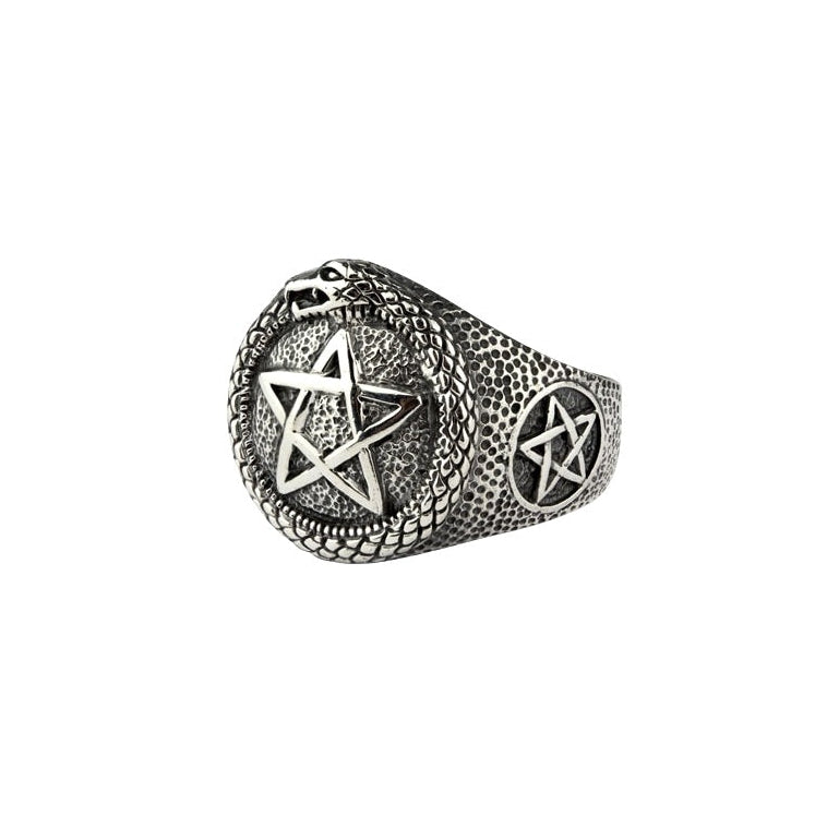 Stainless steel ring with pentagram and snake,&nbsp;Height: Ø approx. 1.9 cm, Material: stainless steel.