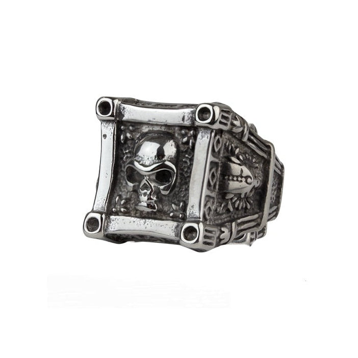 Made from durable stainless steel, this antique look skull ring is the perfect accessory for any edgy and stylish individual. The intricate design of the skull adds a unique touch to any outfit, while the sturdy material ensures long lasting wear.