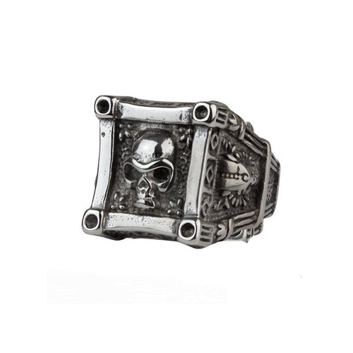 Made from durable stainless steel, this antique look skull ring is the perfect accessory for any edgy and stylish individual. The intricate design of the skull adds a unique touch to any outfit, while the sturdy material ensures long lasting wear.