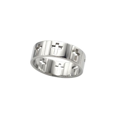 Crosses Stainless Steel Ring - Cut-Out Cross Gothic Band 7mm