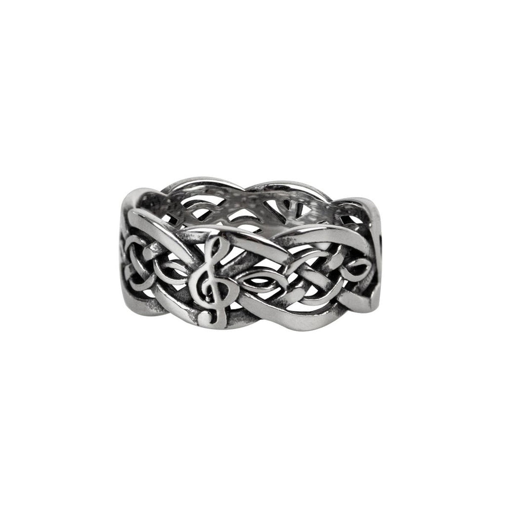 This Celtic knot and treble clef symbolize enduring connection and harmonious melody. Made of durable stainless steel, approx. 10 mm wide