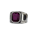 Signet stainless steel ring with a large purple-colored, faceted stone, Width: approx. 1.6 cm, Material: stainless steel with faceted zirconia.