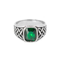 Stainless steel signet ring with Celtic design and faceted green stone, Width: approx. 1.3 cm, Material: stainless steel with faceted zirconia.