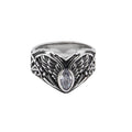 Stainless steel ring with wing design and white, faceted stone, Width: approx. 1.5 cm, Material: stainless steel with faceted zirconia.