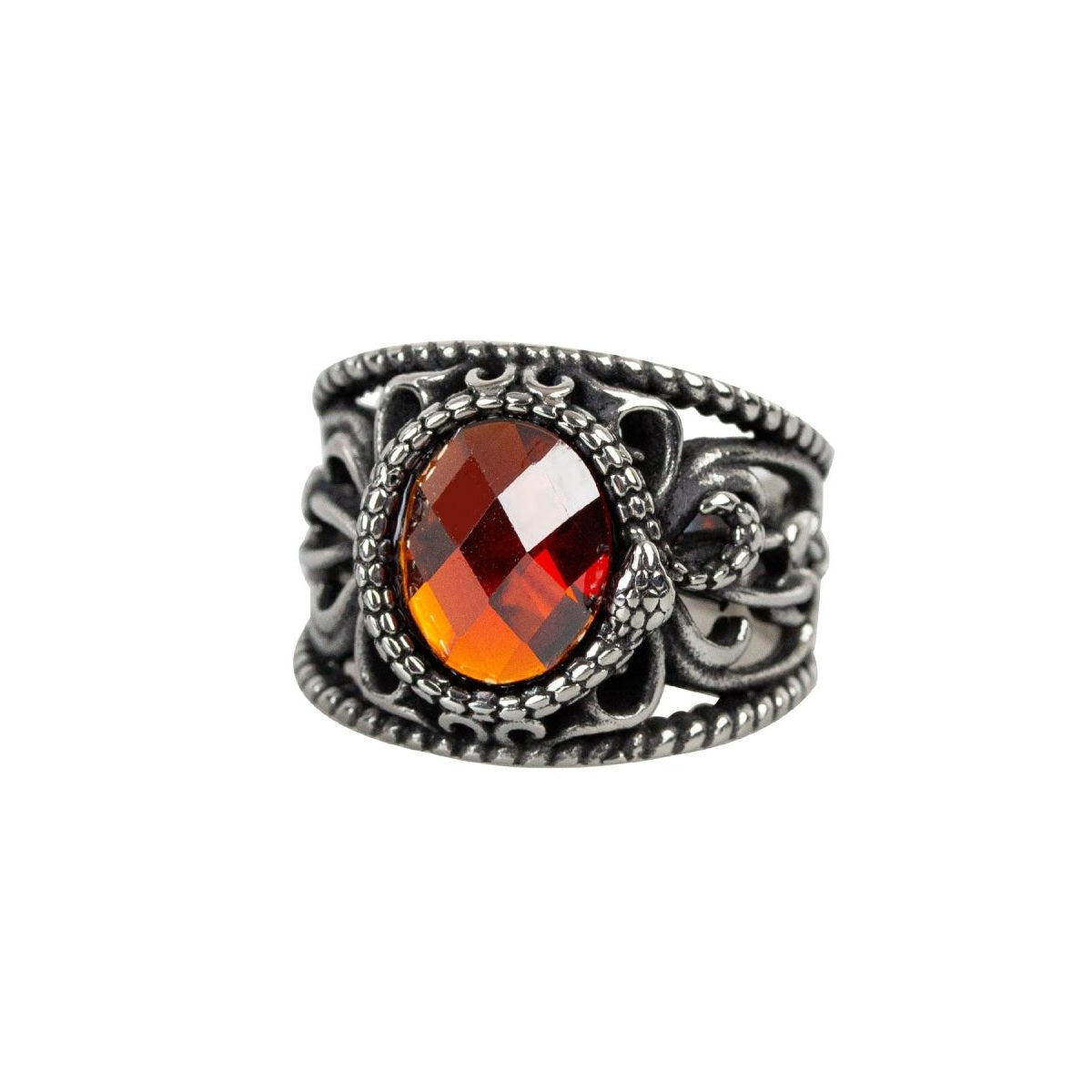 Ornamented stainless steel signet ring with faceted stone, Width: approx. 1.9 cm, Material: stainless steel with faceted zirconia.
