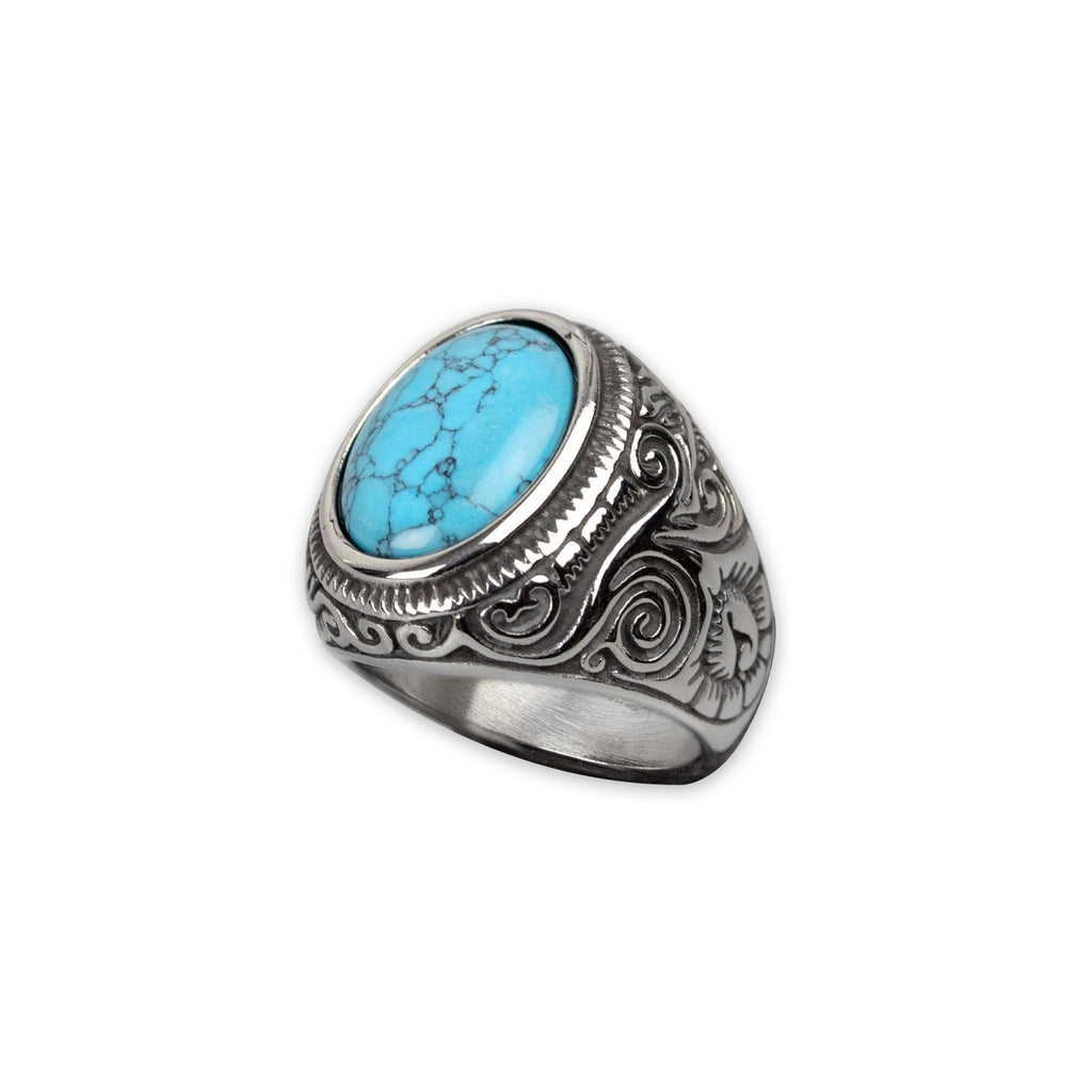 Ring Large Turquoise Stainless Steel with Stone