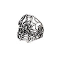 RING SPIDER WEB, a unique and elegant piece of jewelry. Its ring-like airy mesh design with a small spider in the middle adds a touch of sophistication. Crafted with stainless steel, it boasts a width of approximately 2.5 cm.