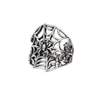 RING SPIDER WEB, a unique and elegant piece of jewelry. Its ring-like airy mesh design with a small spider in the middle adds a touch of sophistication. Crafted with stainless steel, it boasts a width of approximately 2.5 cm.