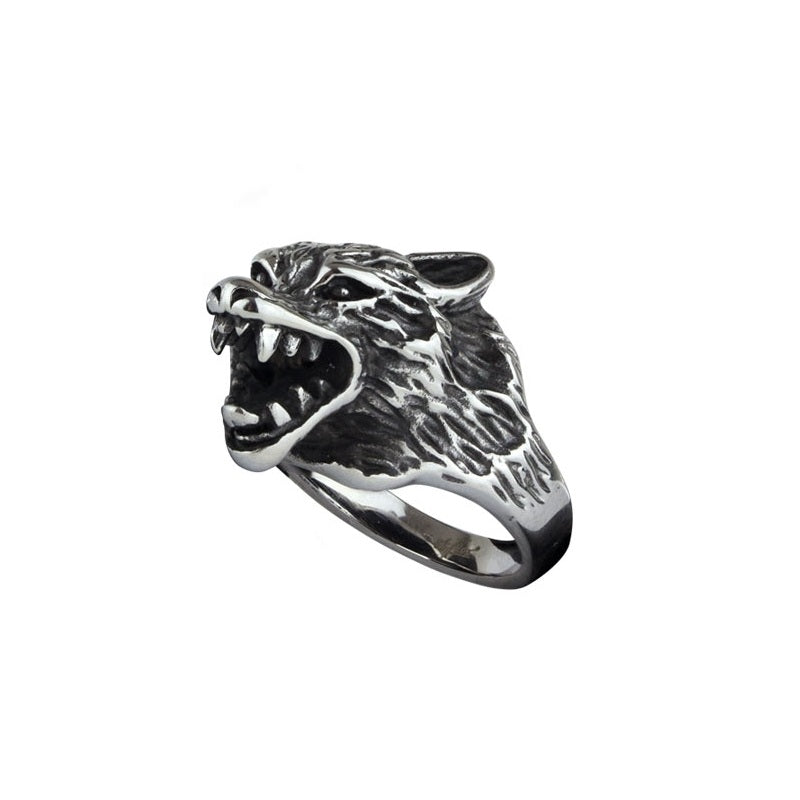 Wolf ring Width: approx. 1.7 cm, Material: stainless steel.