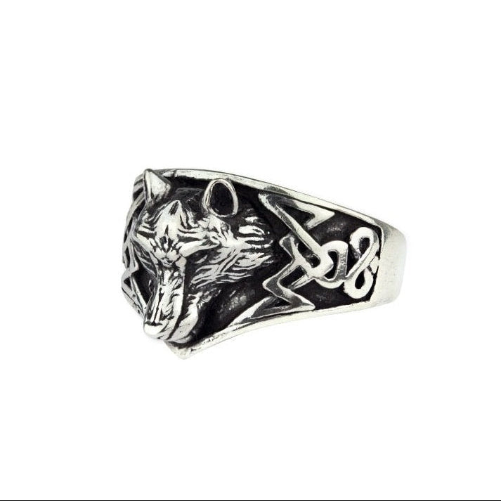 Stainless steel ring Wolf Width: approx. 1.6 cm, Material: stainless steel.