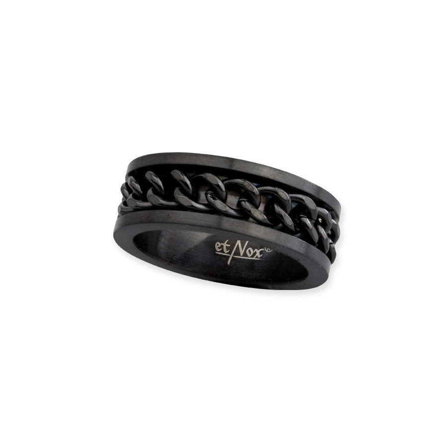 Black Mesh Steel Ring Width: 0.8cm, Material: black stainless steel, polished and matt.