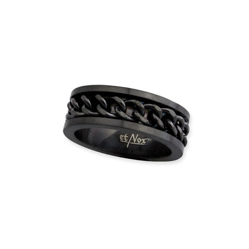 Black Mesh Steel Ring Width: 0.8cm, Material: black stainless steel, polished and matt.