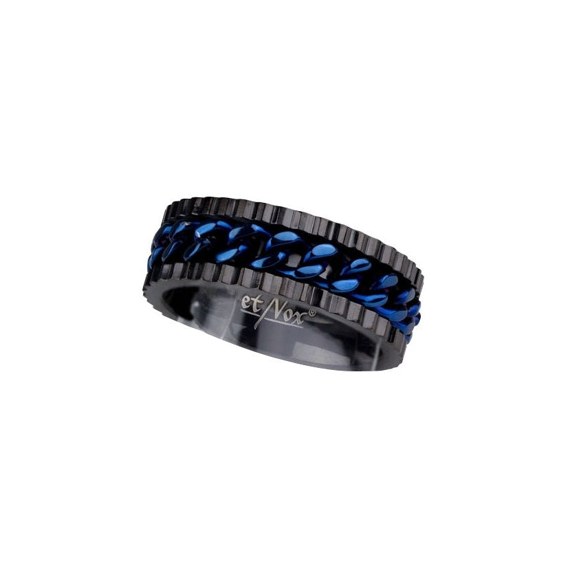 Black Blue Mesh Steel Ring Width: 0.8cm, Material: stainless steel, polished and matt.