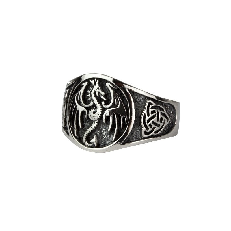 Signet ring, Celtic with dragon, Height: approx. 1.4 cm, Material: stainless steel.