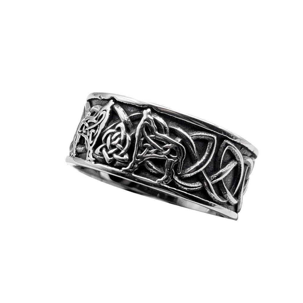 CELTIC WOLVES STEEL RING