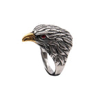 Ring, stainless steel, eagle head with golden beak, Size eagle: approx. 3.0 x 2.3 cm, Material: Stainless steel with zirconia, partially coated.