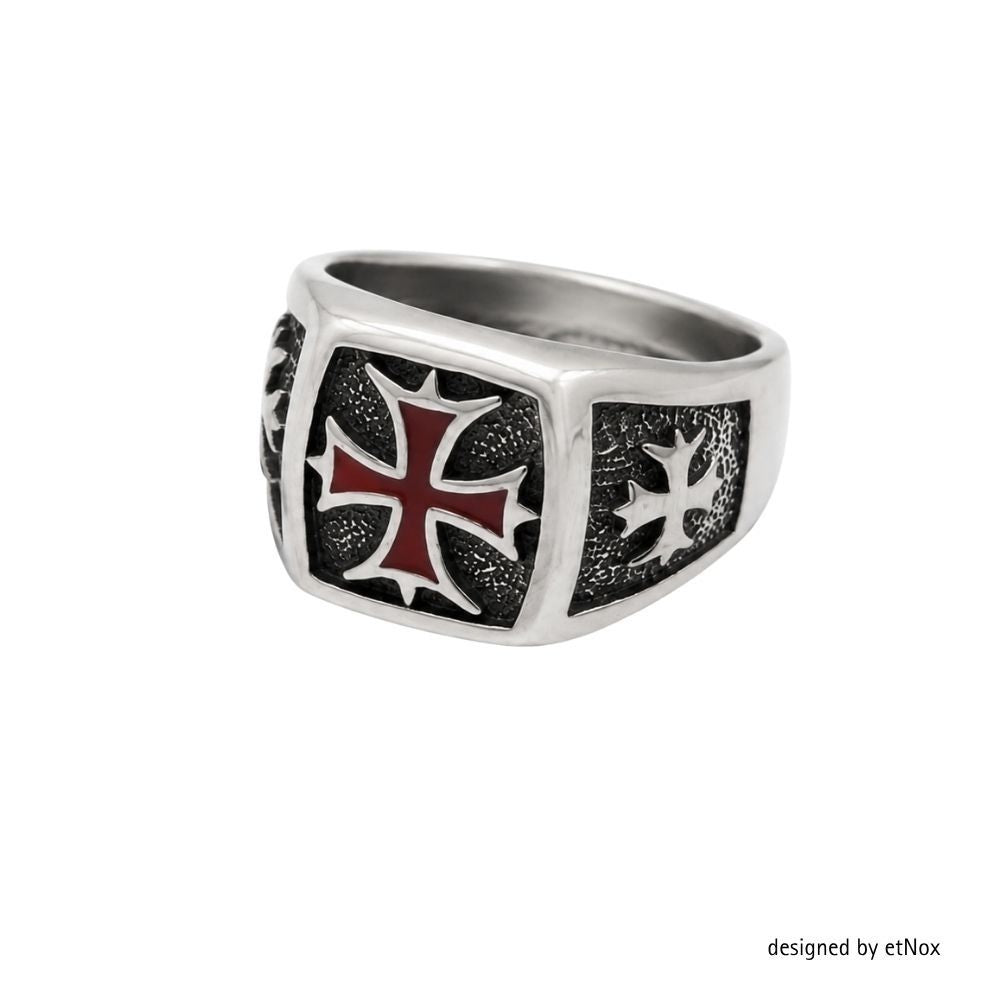 Red Iron Cross Stainless Steel Signet Ring