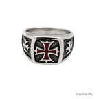 Red Iron Cross Stainless Steel Signet Ring